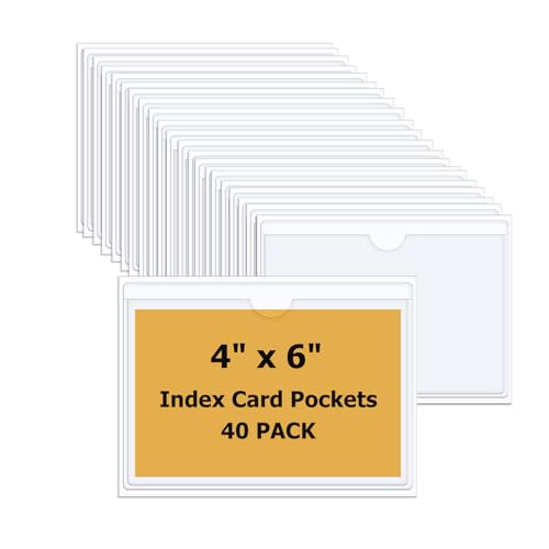 40 Pcs Clear Adhesive Pockets,4x6 inch Index Card Holders for Storage Bin - size: 4"X6"