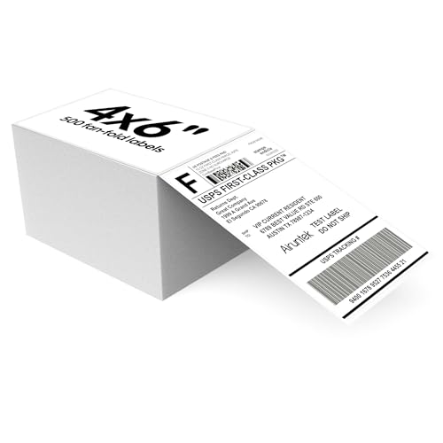 4x6 Thermal Labels, 500 Fanfold Labels, Perforated & Strong Adhesive, Compatible with Direct Thermal Printers for USPS UPS FedEx DHL Address Shipping Label - size: 4x6*500