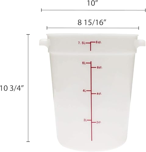 TrueCraftware- 8 Quart White Round Food Storage Container Polypropylene- Commercial Reusable Food Container Canister with Measurement Markings for Meal Prep Pantry Kitchen - size: 8 Quart