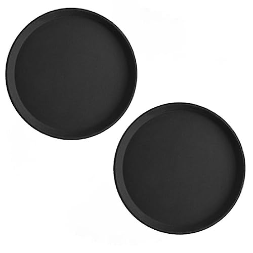Soro Essentials- 11" Round Non-Skid Serving Tray Black Color Fiberglass Set of 2- Food Tray Restaurant Serving Trays Skid Resistant Surface Perfect for Cafeterias Cafes Fast Food - color: Black, size: 11"