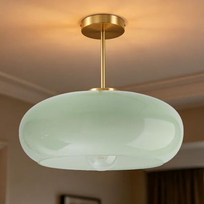 Semi-Flush Mount Light Fixtures Milk Green Ceiling Lamp Brushed Gold - color: 15.7″-Milk Green2