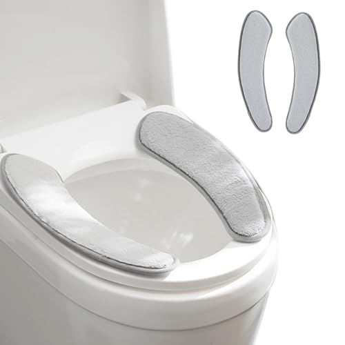 Thick and Warm Toilet Seat Cushion Cover - with Sticky Toilet Seat Cushion - Washable and Reusable Mat for Winter - Double Flap Separation, TPR Back Adhesive, Soft and Protective (Grey) - color: Gray
