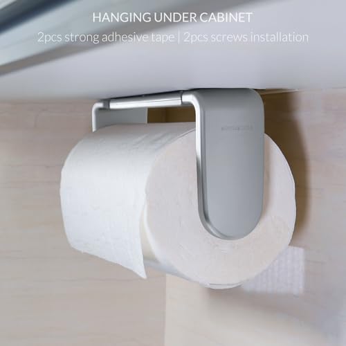 ONE Hand Tear Paper Towel Holder Under Cabinet/Wall for 9.4-11inch, Silver - color: Silvery