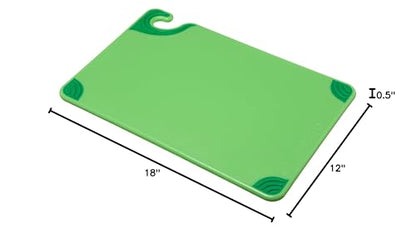 San Jamar Saf-T-Grip Plastic Cutting Board with Safety Hook, 12" x 18" x 0.5", Green - color: Green