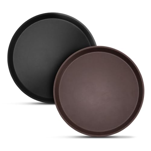 2 Pack 16" Commercial Non-Slip Round Serving Trays, NSF, Black&Brown - color: Black & Brown, size: 16"