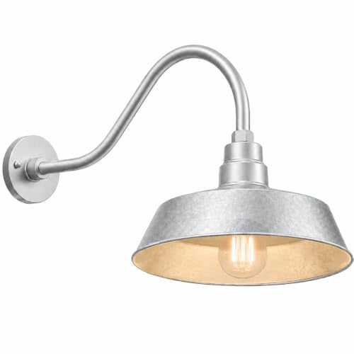14in. Galvanized Finish Outdoor Gooseneck Barn Light, 5000K Cool White - color: Galvanized (1 Pack), size: 22 in Gooseneck Arm