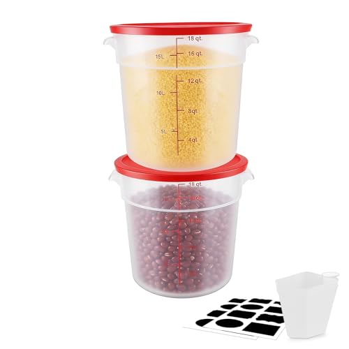 2 Pack Square Food Storage Container With Lid,12-22 Quart Commercial Storage Box With Scale & Handle,Cake Making,Dough Marinating Meat,Kitchen Supplies (polypropylene, Round 18 Quart) - color: Polypropylene, size: Round-16 Quart