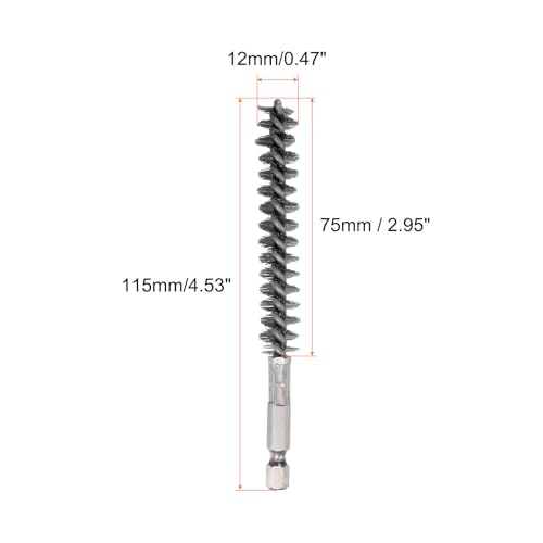 HARFINGTON 6Pcs 304 Stainless Steel Bore Brush 12mm Dia 4.5" Long Cleaning Twisted Wire Brush with Handle 1/4" Hex Shank for Tubes Ports Bearings, Silver - size: 12mm