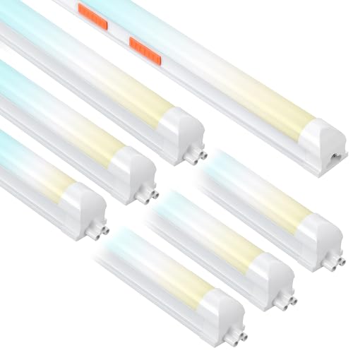 6-Pack LED shop lights 4ft, 3000k-6500k CCT adjustable,15W-40W adjustable Linkable shop lights frosted cover, 5,600LM T8 Integrated tube, Plug and Play LED ceiling lights for Garage,Workshop,basement