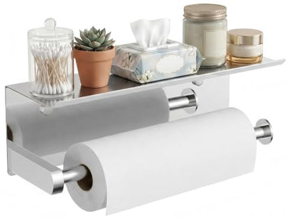 FORIOUS Wall Mount Paper Towel Holder with Shelf for Kitchen, Chrome - color: Chrome