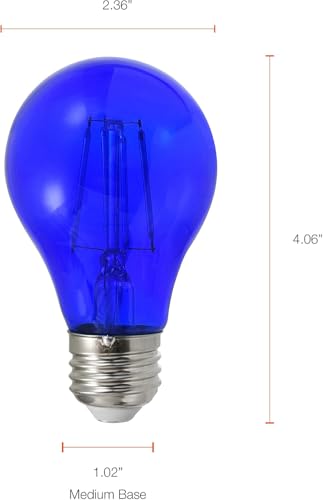 LEDVANCE Sylvania LED Blue Glass Filament A19 Light Bulb, Efficient 4.5W, 40W Equivalent, Dimmable, E26 Medium Base - 1 Pack (40304) - color: Blue, size: 1 Count (Pack of 1)