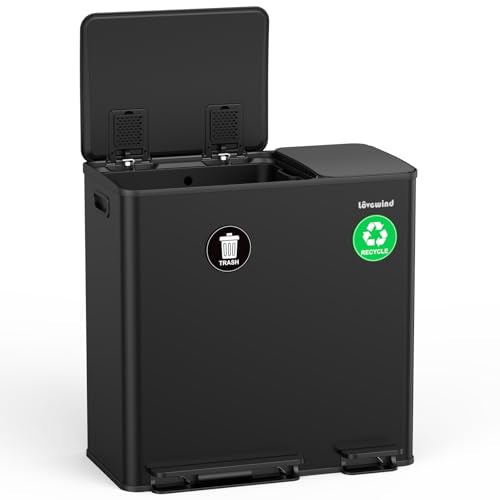 Lovewind Dual Trash Can, 14 + 6 Gallon Garbage Can for Kitchen Dual Compartment Recycling Kitchen Step Trash Bin, Stainless Steel Trash and Recycle Bin Combo with Soft-Close Lid, Black - color: Black, size: 14 + 6 Gallon