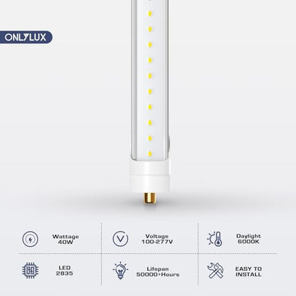 ONLYLUX T8 8ft LED Bulbs, 8 Foot Led Lights, 6000K 40W 4800LM (10 Pack) - color: 8ft Clear Cover, size: 10 Count (Pack of 1)
