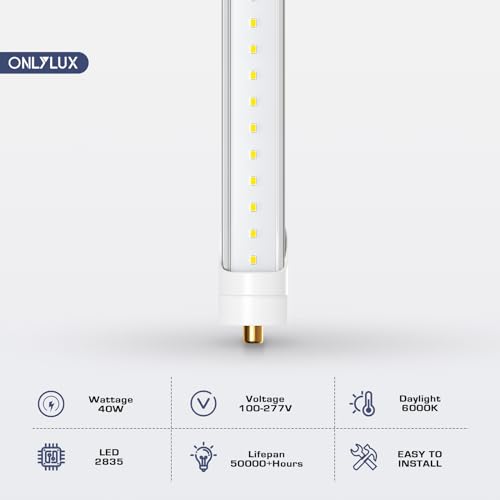 ONLYLUX T8 8ft LED Bulbs, 8 Foot Led Lights, 6000K 40W 4800LM (10 Pack) - color: 8ft Clear Cover, size: 10 Count (Pack of 1)