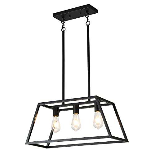 Kitchen Lighting Fixtures Ceiling Hanging Modern Linear Hanging Matte Black 3-Light Industrial Pendant Lighting for Kitchen Island - color: Black-575, size: 3 Lights