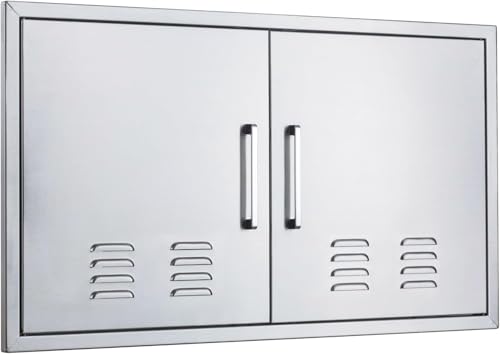 Outdoor Kitchen Doors, 36x21 Inch 304 Stainless Steel BBQ Access Door with Vent, Double Steel Doors for Outdoor Grill Island - size: 36W x 21H