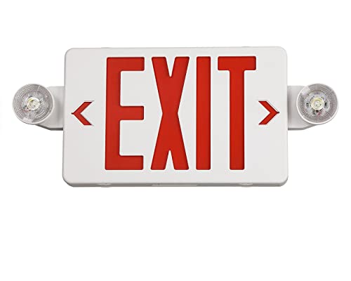 GZRUIYANG Exit Sign with Emergency Lights Red, LED Emergency Exit Light with Battery Backup, UL 924 Certified, AC 120/277V, Commercial Emergency Lights Combo for Business - 1 Pack - color: White Housing Red Letter, size: 1 Pack