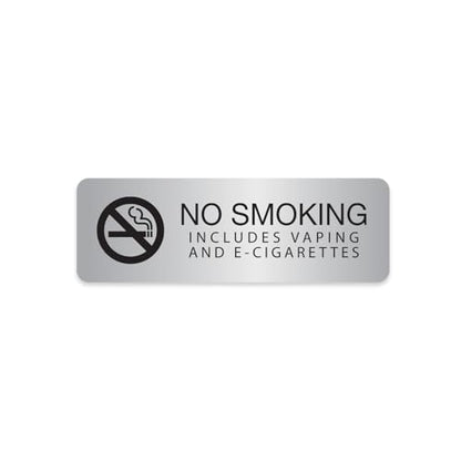 Silver No Smoking Includes Vaping And E-Cigarettes Sign / 3" x 9" Easy Adhesive Indoor Wall Sign/Hotel Restaurant Small Business Alternative Door Mount Notice/Made In The USA - color: Silver, style: No Smoking or Vaping