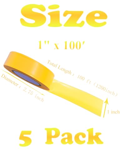 Yellow Flagging Tape - Non-Adhesive Hi-Vis Plastic | 5 Rolls (1" x 500') | Fade-Resistant for Surveyor, Tree Marking, Hunting Trail, Boundaries & Hazardous Areas Workplace - color: Yellow