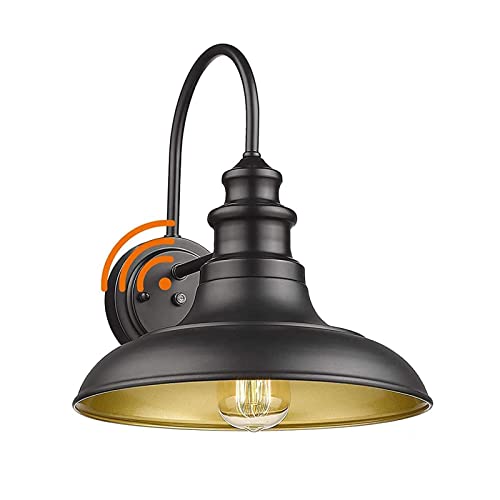 Dusk to Dawn Sensor Outdoor Barn Light Fixture, 12.3 Inch Dome Outdoor Wall Sconce Farmhouse Wall Mount Lights Exterior Light Fixture Black Finish Industrial Wall Lantern for Porch, 1Pack - color: Black, size: 01-DDRZ004-1PACK(Dusk to Dawn)