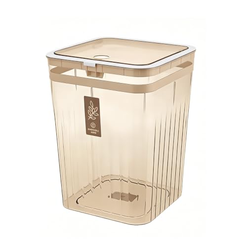 Bathroom Trach Can with Lid, 2.6 Gallon Grabage Can,Plastic Transparens Waste Basket with Press Top Lid,Clear Trach Bin for Home,Living Room,Bedroom,Office,Brown - color: brown
