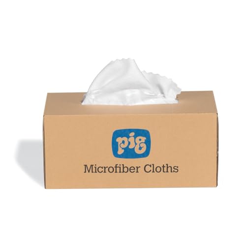 PIG Microfiber Cloths| Durable Low-Lint Microfiber Rags | 50 per box | 16" W x 16" L | White | PM50827-WH - color: White