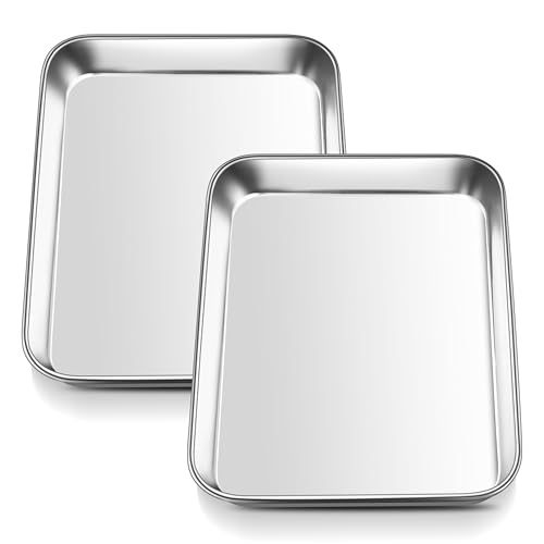 E-far Toaster Oven Tray Set of 2, 9.4”x7.3” Stainless Steel Baking Sheet - size: 9.4"x7.3"