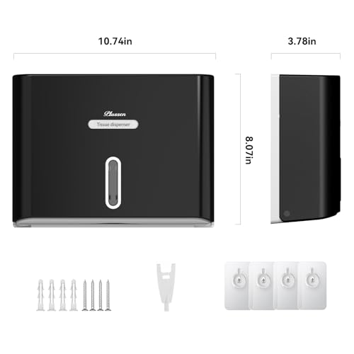 Paper Towel Dispenser Wall Mount, Adhesive No Drilling Multifold Trifold C Fold Commercial Hand Towel Dispenser,Black - color: Black