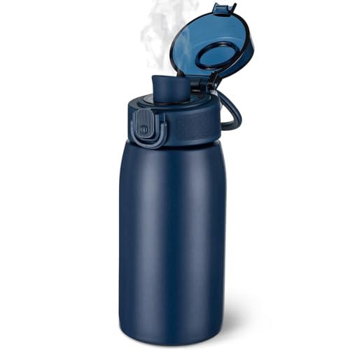Insulated Water Bottle 12 oz with Dustproof Lid, Carry Handle & Tea Infuser, BPA-Free & Leakproof, Stainless Steel Water Bottles Ideal for Fitness, Hiking, Office & Outdoor Use （Dark Blue ） - color: Dark Blue, size: 12 Ounces