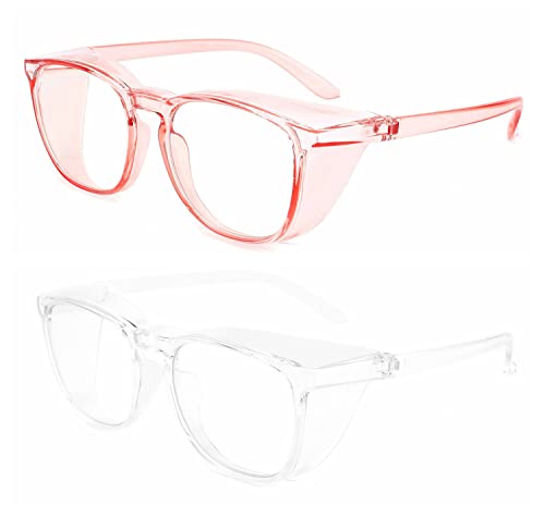 Alsenor Safety Glasses Anti Fog Goggles Protective Eyewear Blue Light Blocking Anti Dust UV Protection Glasses For Men Women (2 Pack (Pink + Clear)) - color: 2 Pack (Pink + Clear)