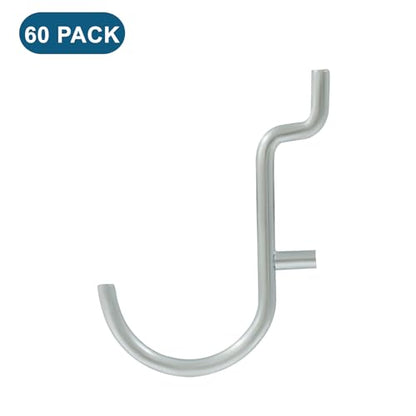60Pcs Metal Pegboard J Hooks, 1/4" - color: Silver, size: 60pcs
