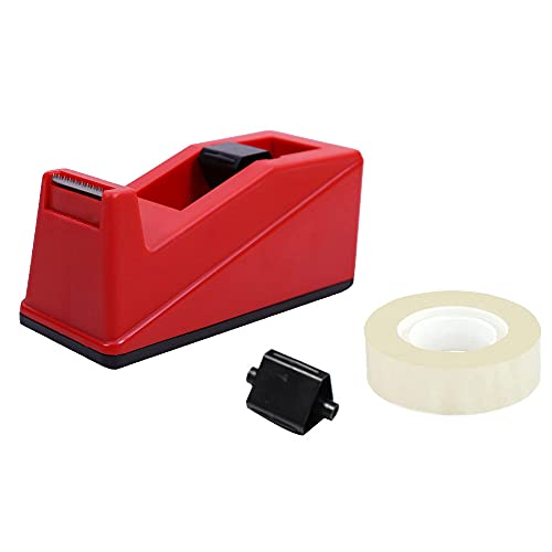 DBKMPZ Classic Desktop Tape Dispenser,1 in Core,Non-Skid Base - with 1 Premium Rolls Invisible Clear Tape, Perfect for Office, Home, School (Red)