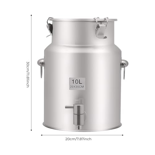 Stainless Steel Milk Can, 10L/2.64Gal Beverage Drink Dispenser Milk Transport Barrel Portable Drink Container Water Beverage Dispenser Pail with Spigot&Sealed Lid for Home Kitchen Cafes Restaurants