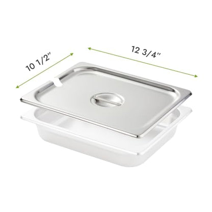 HECMAC 6-Pack 1/2 Size Notched Hotel Pan Cover, Heavy Duty Stainless Steel Solid Steam Table Catering Food Pan Lid with Handle, 23 Gauge - size: 1/2 Size, Notched Lid