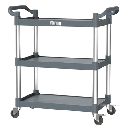 TUFFIOM 3-Tier Plastic Service Utility Cart with Wheels,Heavy Duty 390lbs Capacity,Commercial Rolling for Restaurant, Foodservice, Office, Warehouse, Gray 24.6''L x 15.8''W x 37.4''H - size: Gray 24.6''L x 15.8''W x 37.4''H