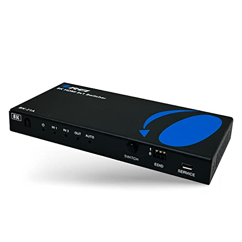 OREI 8K HDMI 2.1 2-Port Switch with Audio Extractor 48 Gbps, 8K@60Hz, EDID