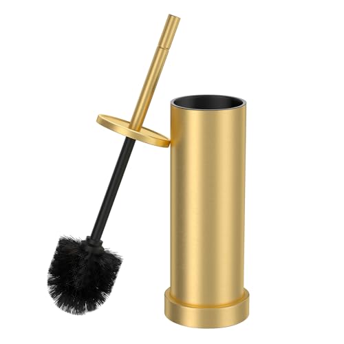 Toilet Brush and Holder Set: 304 Stainless Steel Brushed Gold Toilet Bowl Brush and Holder with Removable Inner Bowl and Splash Protection, Heavy Duty Long Handle Bathroom Cleaning Tool - color: Warm Gold