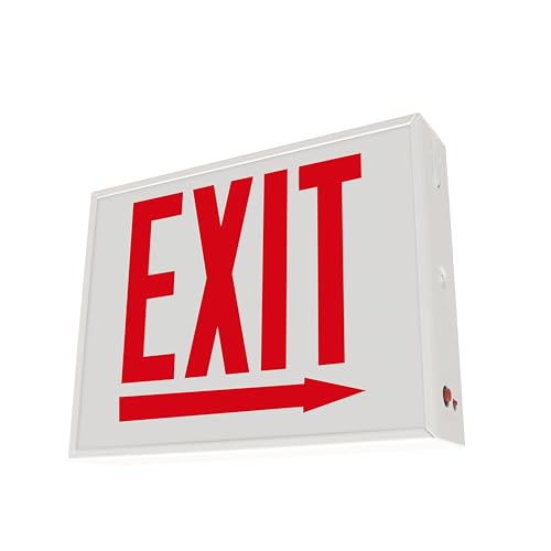 LFI Lights® Chicago Approved Exit Sign, UL 924 Listed, (Right Arrow), Red LED, White, Steel Housing, Glass Panel, 120-277VAC Wall, Ceiling or Side Mount, Hardwired with Battery Backup CHEXRWBBRA - style: EXIT Right Arrow