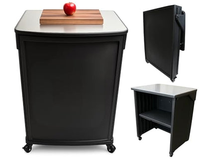 – Demo Display Cart – Portable Folding Demo Table with Recessed Signage Area – Stainless Steel Top & Locking Wheels – for Retail & Event Use