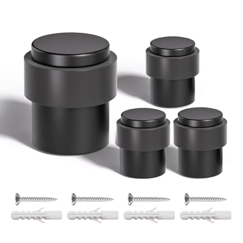 SANATO Black Cylindrical Floor Mounted Stainless Steel 304 Door Stop Door Stopper with Black Rubber, 4 Pack - color: Black, size: 4 Pieces