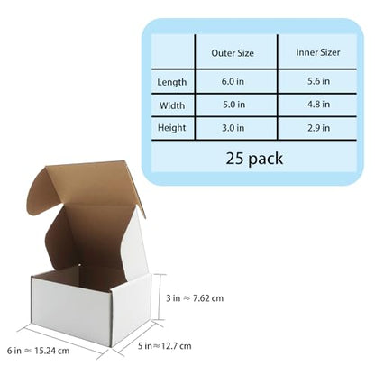 6x5x3 inch White Shipping Boxes 25 Pack,Small Gift Boxes,Bulk of Mailers - size: 6''x5''x3''