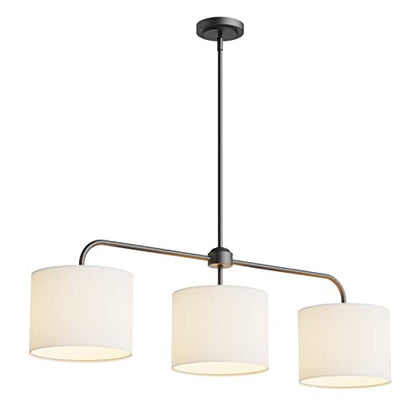 Electro bp;40" W 3-Light White Linen Drum Shade Chandelier with Black Metal Linear Pendant Light Fixture for Kitchen Island,Dining Table,E26,180W; - color: Black 3-Light Linear
