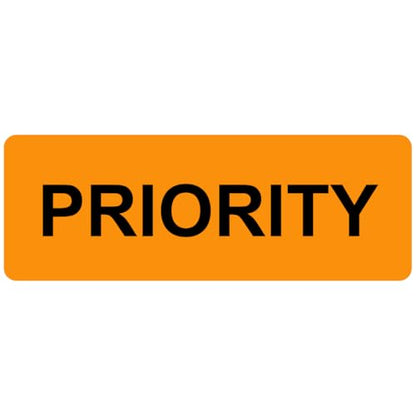 Priority Stickers, 500/Roll, Fluoro Orange Courier Labels, 70mm x 25mm, Medical Courier Supplies, Priority Mail Stickers - style: PRIORITY