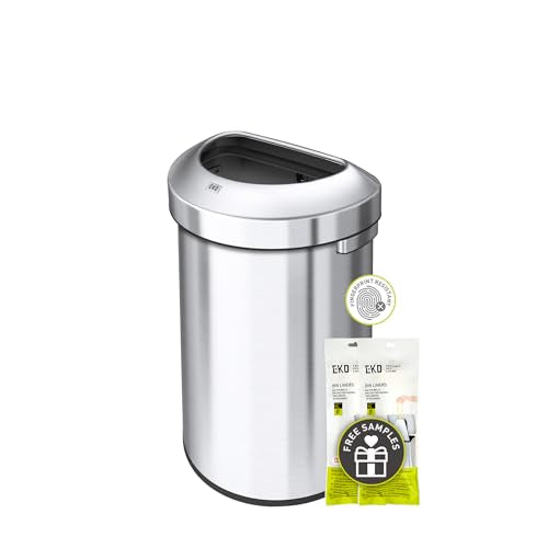 EKO Urban 16 Gallon Semi-Round Open Top Waste Bin, Stainless Steel Half Round Commercial Trash Can for Indoor and Outdoor, Extra Large Metal Garbage Bin for Home, Office, Restaurant, Restroom, 60L - color: Stainless Steel, size: 60 Liter, Semi-Round