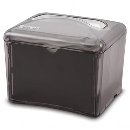 San Jamar Venue® Napkin Dispenser for Restaurant Tabletop, 200-250 Napkins, Mini Interfold, Black