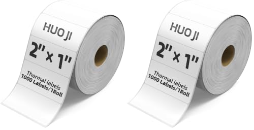 1000 2x1 Thermal Labels Roll, HUOJI White Thermal Printer Labels for Shipping, Barcode, and Packaging, Compatible with Rollo, Zebra, Munbyn Printers(Commercial Grade Stickers) (Pack of 2) - color: White, size: 2x1 (Pack of 2)