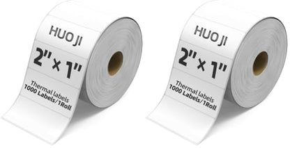 1000 2x1 Thermal Labels Roll, HUOJI White Thermal Printer Labels for Shipping, Barcode, and Packaging, Compatible with Rollo, Zebra, Munbyn Printers(Commercial Grade Stickers) (Pack of 2) - color: White, size: 2x1 (Pack of 2)