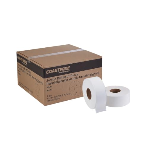 Staples Coastwide Professional Recycled Jumbo Toilet Paper, 2 - ply, White, 1000 ft./Roll, 12 Rolls/Case - size: 12 Count (Pack of 1), style: 1,000 ft.