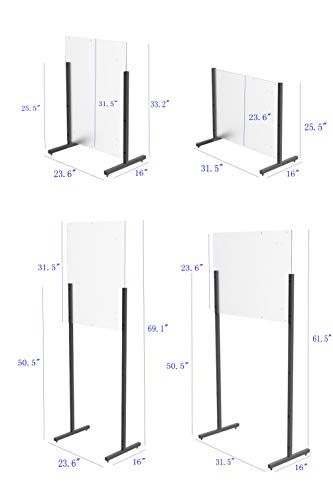 Acrlic Plexiglass Shield Sneeze Guard Floor Stand Landscape (32" Wide) or Portrait (24" Wide) Tabletop (25" Tall) or Floor Standing (69" Tall) 10064+10054-NF Flexible Installation One Arylic Panel