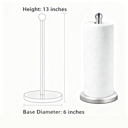 DAWNER Paper Towel Holder Countertop, Freestanding Kitchen Paper Holder Stand, One-Handed Tear, Stainless Steel, Paper Towel Dispenser with Weighted Base for Standard Towel Rolls, Brushed Nickel